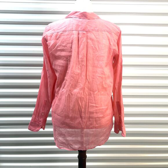 Gap Salmon Pink Blouse, Semi Sheer Cotton Button Up, Oversized, Women’s Size L - Picture 4 of 6